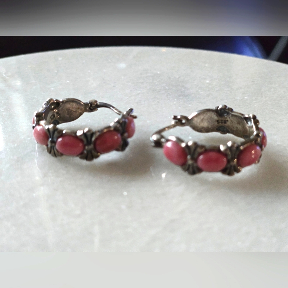 VINTAGE SHUBE/DAKOTA WEST sterling Silver 925  Rhodochrosite Hoop Earrings